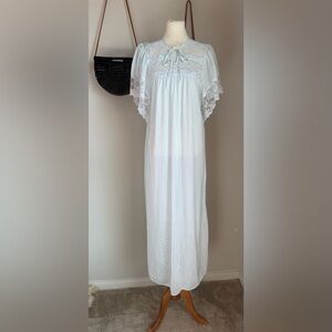 Vintage 1970s Erica Loren New York Blue Lace Nightgown, Size Large